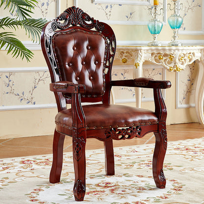 Victorian Dining Arm Chair Solid Back Side Chair with Wood Legs for Home Use Brown 1 Piece Clearhalo ' kitchen&dining_furn' 'Dining Chairs' 'Dining Tables & Seating' 'dining_chair' 'furn' 'furn_dining_chair' 'Furniture' 'furniture_dining_chair' 'Kitchen & Dining Furniture' 'kitchen' 3650401