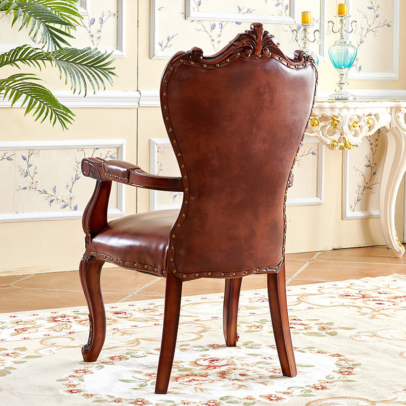 Victorian Dining Arm Chair Solid Back Side Chair with Wood Legs for Home Use Clearhalo ' kitchen&dining_furn' 'Dining Chairs' 'Dining Tables & Seating' 'dining_chair' 'furn' 'furn_dining_chair' 'Furniture' 'furniture_dining_chair' 'Kitchen & Dining Furniture' 'kitchen' 3650402