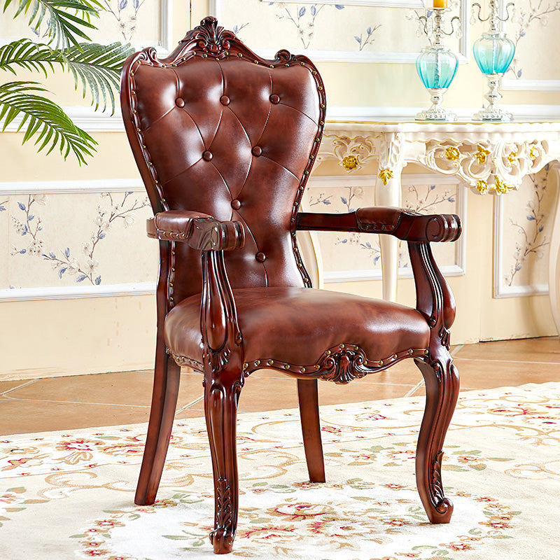 Victorian Dining Arm Chair Solid Back Side Chair with Wood Legs for Home Use Red Brown 1 Piece Clearhalo ' kitchen&dining_furn' 'Dining Chairs' 'Dining Tables & Seating' 'dining_chair' 'furn' 'furn_dining_chair' 'Furniture' 'furniture_dining_chair' 'Kitchen & Dining Furniture' 'kitchen' 3650404