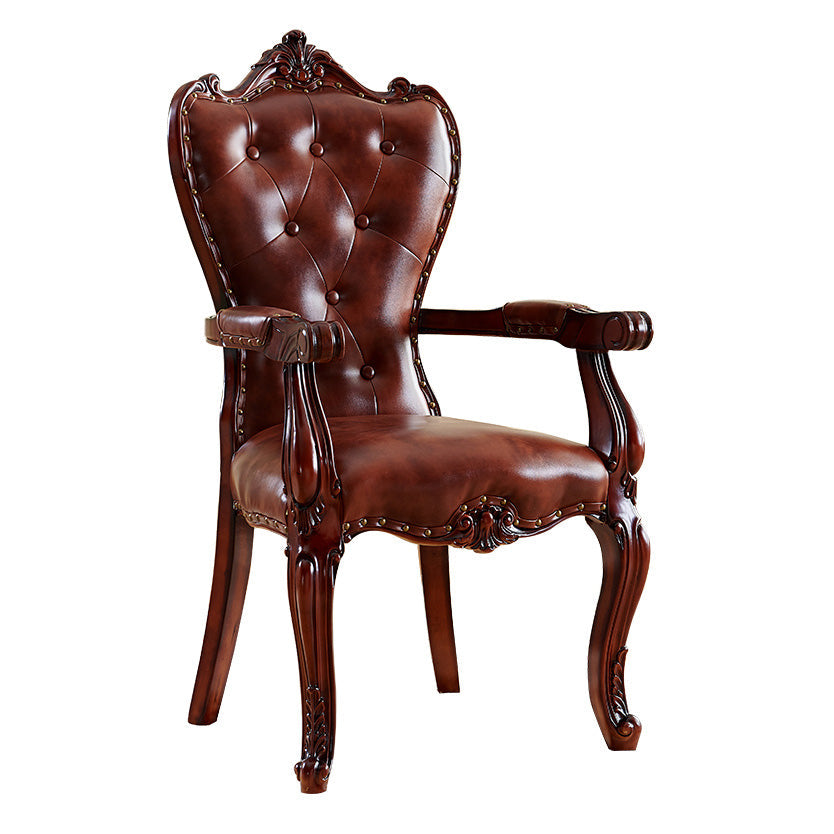 Victorian Dining Arm Chair Solid Back Side Chair with Wood Legs for Home Use Clearhalo ' kitchen&dining_furn' 'Dining Chairs' 'Dining Tables & Seating' 'dining_chair' 'furn' 'furn_dining_chair' 'Furniture' 'furniture_dining_chair' 'Kitchen & Dining Furniture' 'kitchen' 3650405
