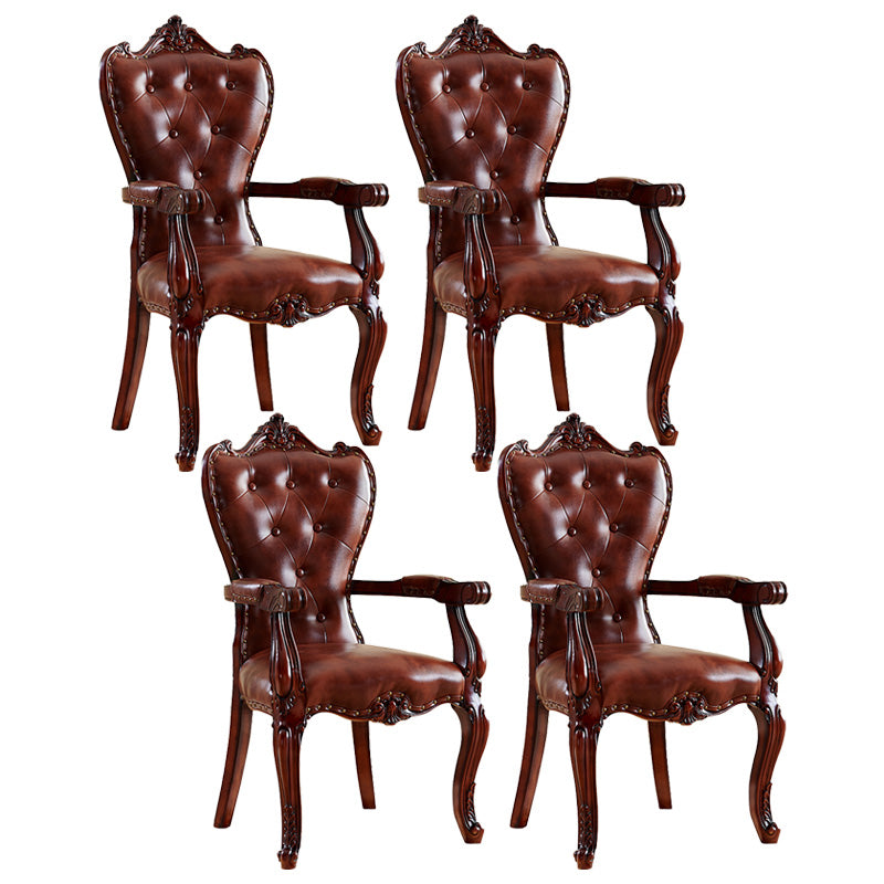 Victorian Dining Arm Chair Solid Back Side Chair with Wood Legs for Home Use Red Brown 4 Piece Set Clearhalo ' kitchen&dining_furn' 'Dining Chairs' 'Dining Tables & Seating' 'dining_chair' 'furn' 'furn_dining_chair' 'Furniture' 'furniture_dining_chair' 'Kitchen & Dining Furniture' 'kitchen' 3650408