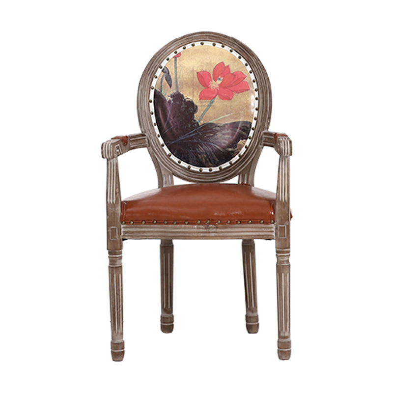 Farmhouse Dining Arm Chair King Louis Back Side Chair with Wood Legs for Home Use Yellow-Brown 1 Piece Clearhalo ' kitchen&dining_furn' 'Dining Chairs' 'Dining Tables & Seating' 'dining_chair' 'furn' 'furn_dining_chair' 'Furniture' 'furniture_dining_chair' 'Kitchen & Dining Furniture' 'kitchen' 3651169