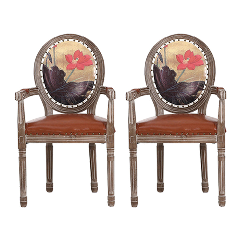 Farmhouse Dining Arm Chair King Louis Back Side Chair with Wood Legs for Home Use Yellow-Brown 2 Piece Set Clearhalo ' kitchen&dining_furn' 'Dining Chairs' 'Dining Tables & Seating' 'dining_chair' 'furn' 'furn_dining_chair' 'Furniture' 'furniture_dining_chair' 'Kitchen & Dining Furniture' 'kitchen' 3651170