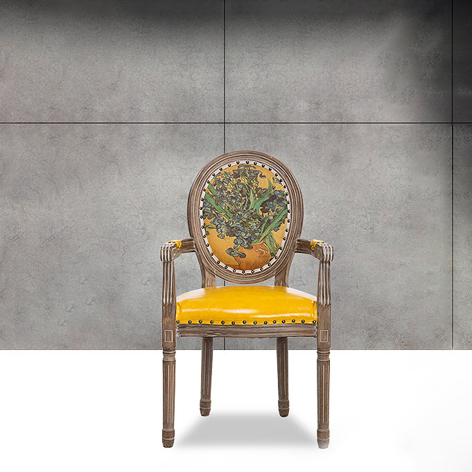 Farmhouse Dining Arm Chair King Louis Back Side Chair with Wood Legs for Home Use Yellow 1 Piece Clearhalo ' kitchen&dining_furn' 'Dining Chairs' 'Dining Tables & Seating' 'dining_chair' 'furn' 'furn_dining_chair' 'Furniture' 'furniture_dining_chair' 'Kitchen & Dining Furniture' 'kitchen' 3651171