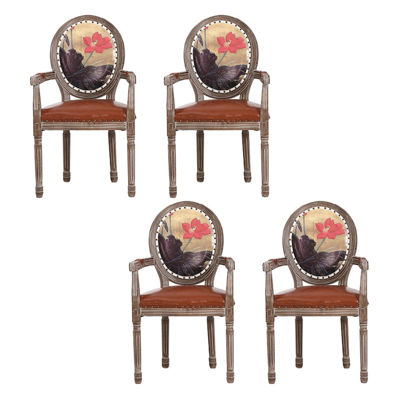 Farmhouse Dining Arm Chair King Louis Back Side Chair with Wood Legs for Home Use Yellow-Brown 4 Piece Set Clearhalo ' kitchen&dining_furn' 'Dining Chairs' 'Dining Tables & Seating' 'dining_chair' 'furn' 'furn_dining_chair' 'Furniture' 'furniture_dining_chair' 'Kitchen & Dining Furniture' 'kitchen' 3651172