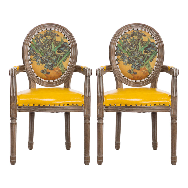 Farmhouse Dining Arm Chair King Louis Back Side Chair with Wood Legs for Home Use Yellow 2 Piece Set Clearhalo ' kitchen&dining_furn' 'Dining Chairs' 'Dining Tables & Seating' 'dining_chair' 'furn' 'furn_dining_chair' 'Furniture' 'furniture_dining_chair' 'Kitchen & Dining Furniture' 'kitchen' 3651174