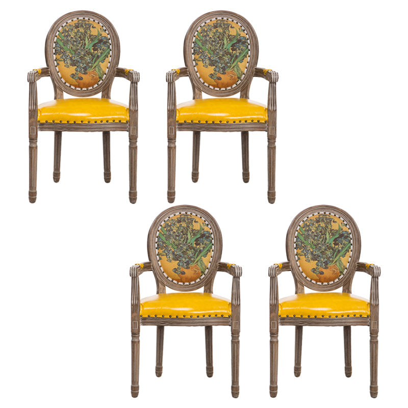 Farmhouse Dining Arm Chair King Louis Back Side Chair with Wood Legs for Home Use Yellow 4 Piece Set Clearhalo ' kitchen&dining_furn' 'Dining Chairs' 'Dining Tables & Seating' 'dining_chair' 'furn' 'furn_dining_chair' 'Furniture' 'furniture_dining_chair' 'Kitchen & Dining Furniture' 'kitchen' 3651176
