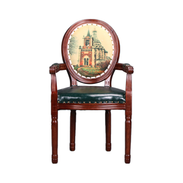 Farmhouse Dining Arm Chair King Louis Back Side Chair with Wood Legs for Home Use Green 1 Piece Clearhalo ' kitchen&dining_furn' 'Dining Chairs' 'Dining Tables & Seating' 'dining_chair' 'furn' 'furn_dining_chair' 'Furniture' 'furniture_dining_chair' 'Kitchen & Dining Furniture' 'kitchen' 3651178