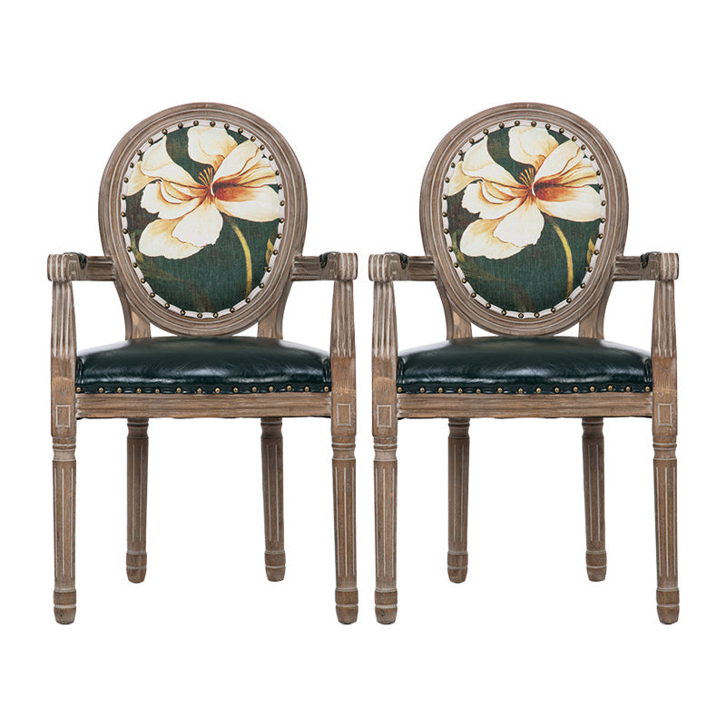 Farmhouse Dining Arm Chair King Louis Back Side Chair with Wood Legs for Home Use Blackish Green 2 Piece Set Clearhalo ' kitchen&dining_furn' 'Dining Chairs' 'Dining Tables & Seating' 'dining_chair' 'furn' 'furn_dining_chair' 'Furniture' 'furniture_dining_chair' 'Kitchen & Dining Furniture' 'kitchen' 3651184