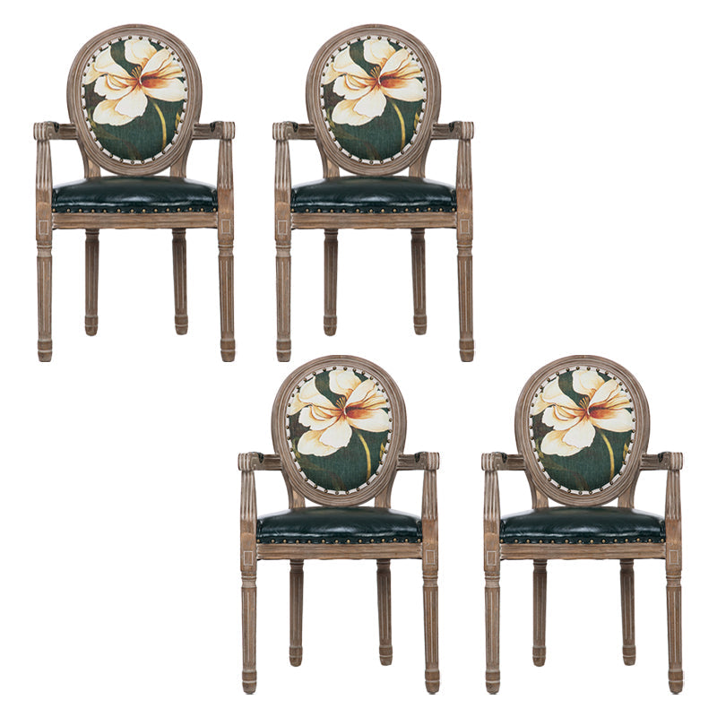 Farmhouse Dining Arm Chair King Louis Back Side Chair with Wood Legs for Home Use Blackish Green 4 Piece Set Clearhalo ' kitchen&dining_furn' 'Dining Chairs' 'Dining Tables & Seating' 'dining_chair' 'furn' 'furn_dining_chair' 'Furniture' 'furniture_dining_chair' 'Kitchen & Dining Furniture' 'kitchen' 3651185