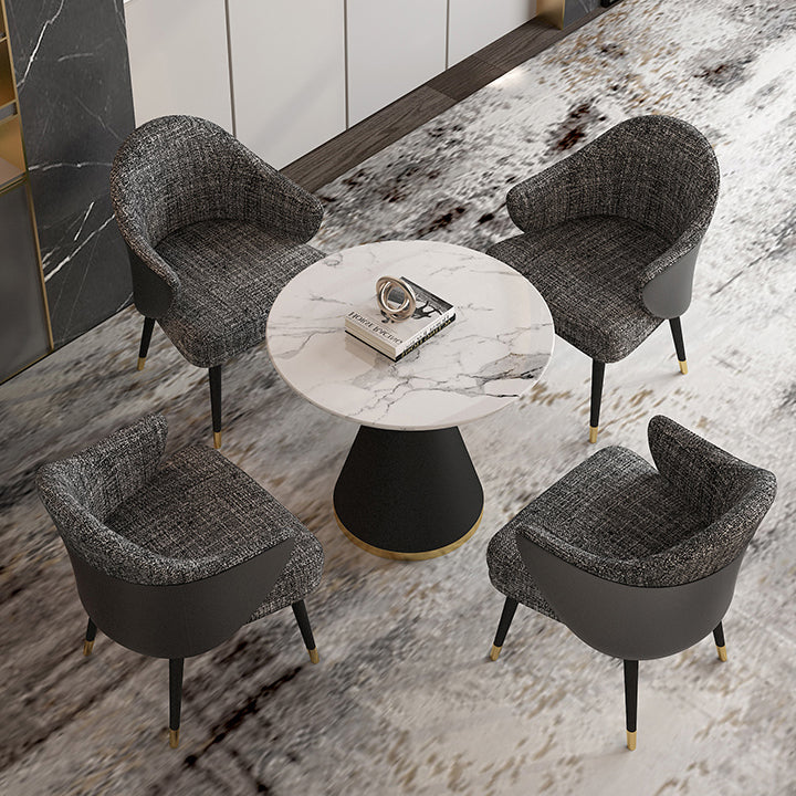 Minimalist Round Sintered Stone Dining Table White Kitchen Dining Table with Pedestal Base Clearhalo ' dining_table' 'Dining Tables & Seating' 'Dining Tables' 'furn' 'furn_dining_table' 'Furniture' 'furniture_dining_table' 'Kitchen & Dining Furniture' 'kitchen&dining_furn' 'kitchen' 'kitchen_dining_table' 3661809