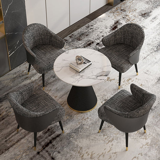 Minimalist Round Sintered Stone Dining Table White Kitchen Dining Table with Pedestal Base