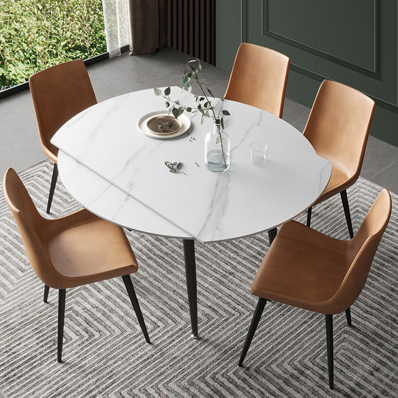 Modern Sintered Stone Dining Table White Round Table with Black Frame for Home Clearhalo ' dining_table' 'Dining Tables & Seating' 'Dining Tables' 'furn' 'furn_dining_table' 'Furniture' 'furniture_dining_table' 'Kitchen & Dining Furniture' 'kitchen&dining_furn' 'kitchen' 'kitchen_dining_table' 3661844