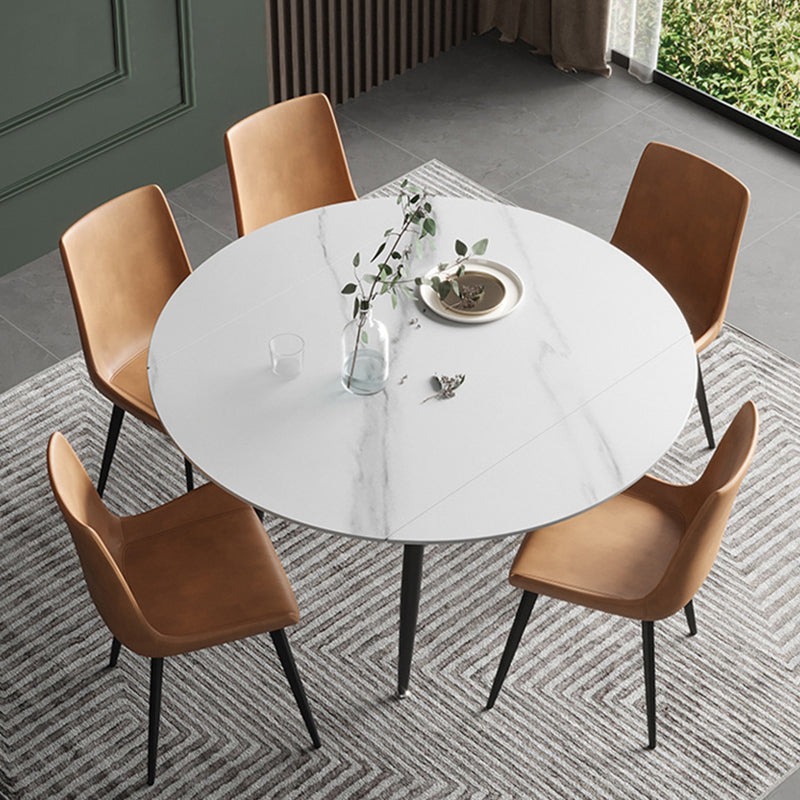 Modern Sintered Stone Dining Table White Round Table with Black Frame for Home Clearhalo ' dining_table' 'Dining Tables & Seating' 'Dining Tables' 'furn' 'furn_dining_table' 'Furniture' 'furniture_dining_table' 'Kitchen & Dining Furniture' 'kitchen&dining_furn' 'kitchen' 'kitchen_dining_table' 3661845