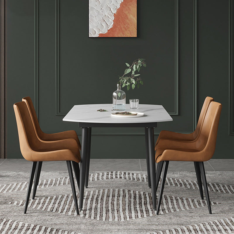 Modern Sintered Stone Dining Table White Round Table with Black Frame for Home Clearhalo ' dining_table' 'Dining Tables & Seating' 'Dining Tables' 'furn' 'furn_dining_table' 'Furniture' 'furniture_dining_table' 'Kitchen & Dining Furniture' 'kitchen&dining_furn' 'kitchen' 'kitchen_dining_table' 3661846