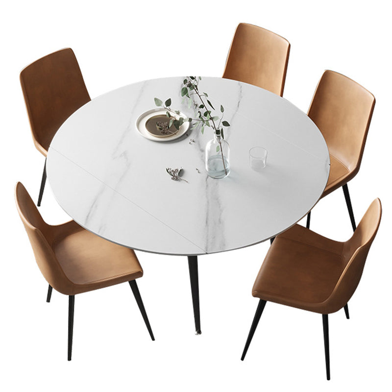 Modern Sintered Stone Dining Table White Round Table with Black Frame for Home Clearhalo ' dining_table' 'Dining Tables & Seating' 'Dining Tables' 'furn' 'furn_dining_table' 'Furniture' 'furniture_dining_table' 'Kitchen & Dining Furniture' 'kitchen&dining_furn' 'kitchen' 'kitchen_dining_table' 3661847
