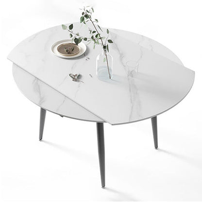 Modern Sintered Stone Dining Table White Round Table with Black Frame for Home Without Chairs Clearhalo ' dining_table' 'Dining Tables & Seating' 'Dining Tables' 'furn' 'furn_dining_table' 'Furniture' 'furniture_dining_table' 'Kitchen & Dining Furniture' 'kitchen&dining_furn' 'kitchen' 'kitchen_dining_table' 3661848