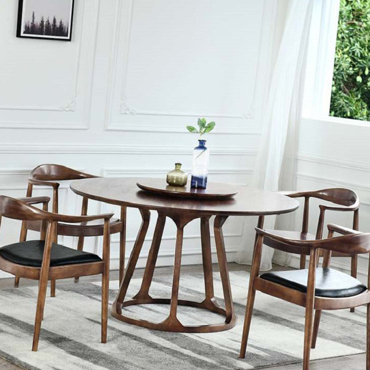 Modern Solid Wood Dining Table Brown Round Table with Pedestal Base for Home Clearhalo ' dining_table' 'Dining Tables & Seating' 'Dining Tables' 'furn' 'furn_dining_table' 'Furniture' 'furniture_dining_table' 'Kitchen & Dining Furniture' 'kitchen&dining_furn' 'kitchen' 'kitchen_dining_table' 3661887