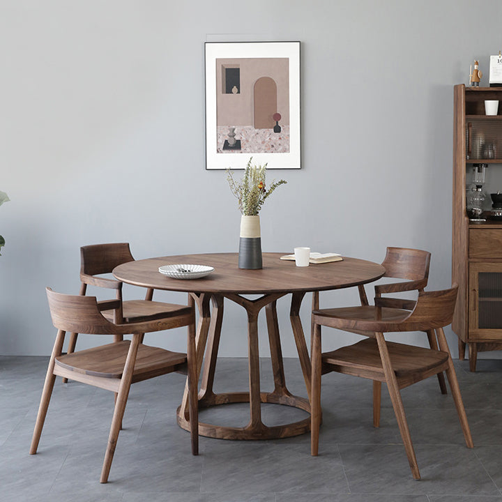 Modern Solid Wood Dining Table Brown Round Table with Pedestal Base for Home Clearhalo ' dining_table' 'Dining Tables & Seating' 'Dining Tables' 'furn' 'furn_dining_table' 'Furniture' 'furniture_dining_table' 'Kitchen & Dining Furniture' 'kitchen&dining_furn' 'kitchen' 'kitchen_dining_table' 3661888