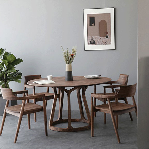 Modern Solid Wood Dining Table Brown Round Table with Pedestal Base for Home Clearhalo ' dining_table' 'Dining Tables & Seating' 'Dining Tables' 'furn' 'furn_dining_table' 'Furniture' 'furniture_dining_table' 'Kitchen & Dining Furniture' 'kitchen&dining_furn' 'kitchen' 'kitchen_dining_table' 3661893