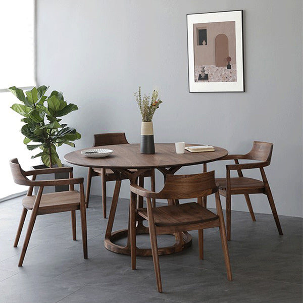 Modern Solid Wood Dining Table Brown Round Table with Pedestal Base for Home Clearhalo ' dining_table' 'Dining Tables & Seating' 'Dining Tables' 'furn' 'furn_dining_table' 'Furniture' 'furniture_dining_table' 'Kitchen & Dining Furniture' 'kitchen&dining_furn' 'kitchen' 'kitchen_dining_table' 3661895