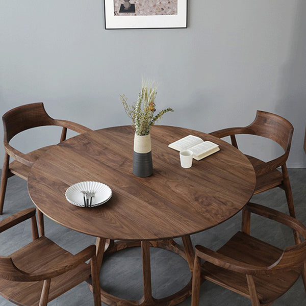 Modern Solid Wood Dining Table Brown Round Table with Pedestal Base for Home Clearhalo ' dining_table' 'Dining Tables & Seating' 'Dining Tables' 'furn' 'furn_dining_table' 'Furniture' 'furniture_dining_table' 'Kitchen & Dining Furniture' 'kitchen&dining_furn' 'kitchen' 'kitchen_dining_table' 3661896