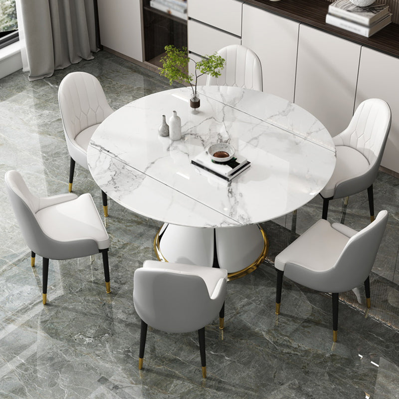 Contemporary Round Dining Table Sintered Stone Table with White Pedestal Base,53.1"L x 53.1"W x 30"H Clearhalo ' dining_table' 'Dining Tables & Seating' 'Dining Tables' 'furn' 'furn_dining_table' 'Furniture' 'furniture_dining_table' 'Kitchen & Dining Furniture' 'kitchen&dining_furn' 'kitchen' 'kitchen_dining_table' 3661897