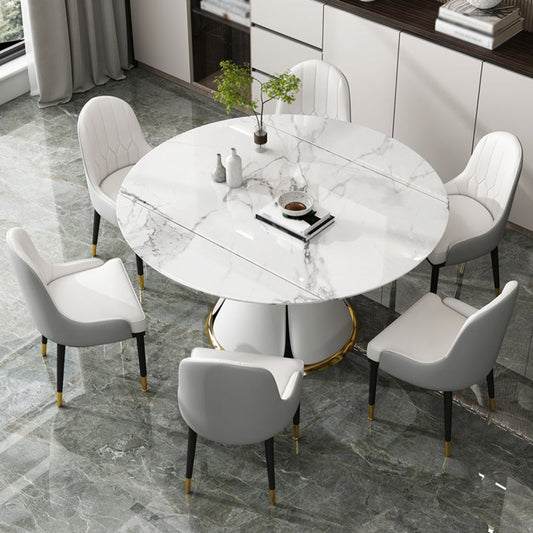 Contemporary Round Dining Table Sintered Stone Table with White Pedestal Base,53.1"L x 53.1"W x 30"H