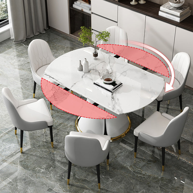 Contemporary Round Dining Table Sintered Stone Table with White Pedestal Base,53.1"L x 53.1"W x 30"H Clearhalo ' dining_table' 'Dining Tables & Seating' 'Dining Tables' 'furn' 'furn_dining_table' 'Furniture' 'furniture_dining_table' 'Kitchen & Dining Furniture' 'kitchen&dining_furn' 'kitchen' 'kitchen_dining_table' 3661899