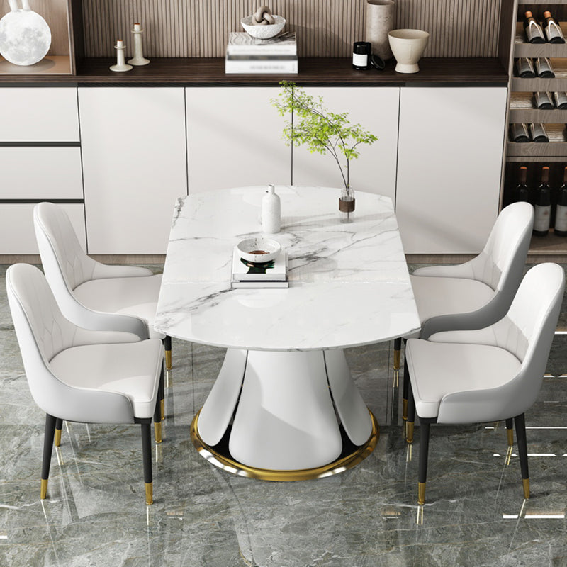Contemporary Round Dining Table Sintered Stone Table with White Pedestal Base,53.1"L x 53.1"W x 30"H Clearhalo ' dining_table' 'Dining Tables & Seating' 'Dining Tables' 'furn' 'furn_dining_table' 'Furniture' 'furniture_dining_table' 'Kitchen & Dining Furniture' 'kitchen&dining_furn' 'kitchen' 'kitchen_dining_table' 3661900