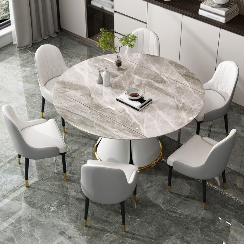 Contemporary Round Dining Table Sintered Stone Table with White Pedestal Base,53.1"L x 53.1"W x 30"H Clearhalo ' dining_table' 'Dining Tables & Seating' 'Dining Tables' 'furn' 'furn_dining_table' 'Furniture' 'furniture_dining_table' 'Kitchen & Dining Furniture' 'kitchen&dining_furn' 'kitchen' 'kitchen_dining_table' 3661901