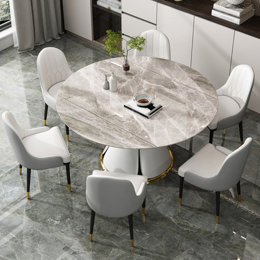 Contemporary Round Dining Table Sintered Stone Table with White Pedestal Base,53.1"L x 53.1"W x 30"H