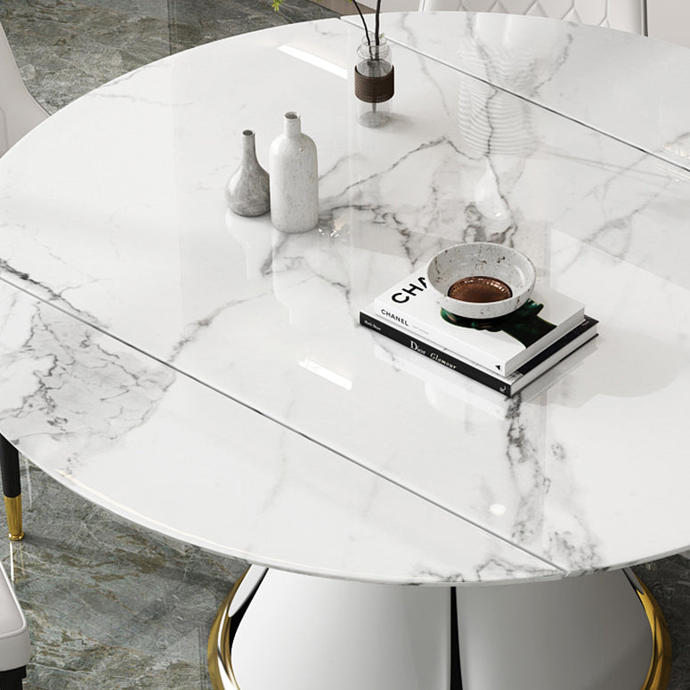 Contemporary Round Dining Table Sintered Stone Table with White Pedestal Base,53.1"L x 53.1"W x 30"H Clearhalo ' dining_table' 'Dining Tables & Seating' 'Dining Tables' 'furn' 'furn_dining_table' 'Furniture' 'furniture_dining_table' 'Kitchen & Dining Furniture' 'kitchen&dining_furn' 'kitchen' 'kitchen_dining_table' 3661903