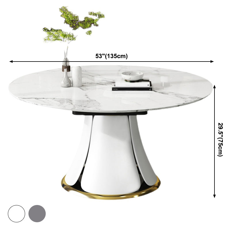 Contemporary Round Dining Table Sintered Stone Table with White Pedestal Base,53.1"L x 53.1"W x 30"H Clearhalo ' dining_table' 'Dining Tables & Seating' 'Dining Tables' 'furn' 'furn_dining_table' 'Furniture' 'furniture_dining_table' 'Kitchen & Dining Furniture' 'kitchen&dining_furn' 'kitchen' 'kitchen_dining_table' 3661907