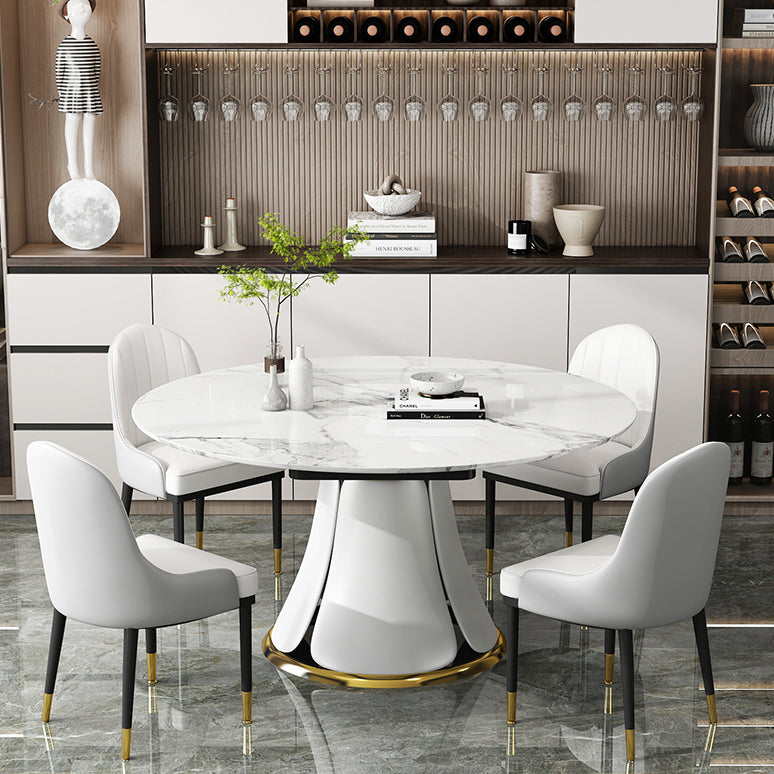 Contemporary Round Dining Table Sintered Stone Table with White Pedestal Base,53.1"L x 53.1"W x 30"H Clearhalo ' dining_table' 'Dining Tables & Seating' 'Dining Tables' 'furn' 'furn_dining_table' 'Furniture' 'furniture_dining_table' 'Kitchen & Dining Furniture' 'kitchen&dining_furn' 'kitchen' 'kitchen_dining_table' 3661909