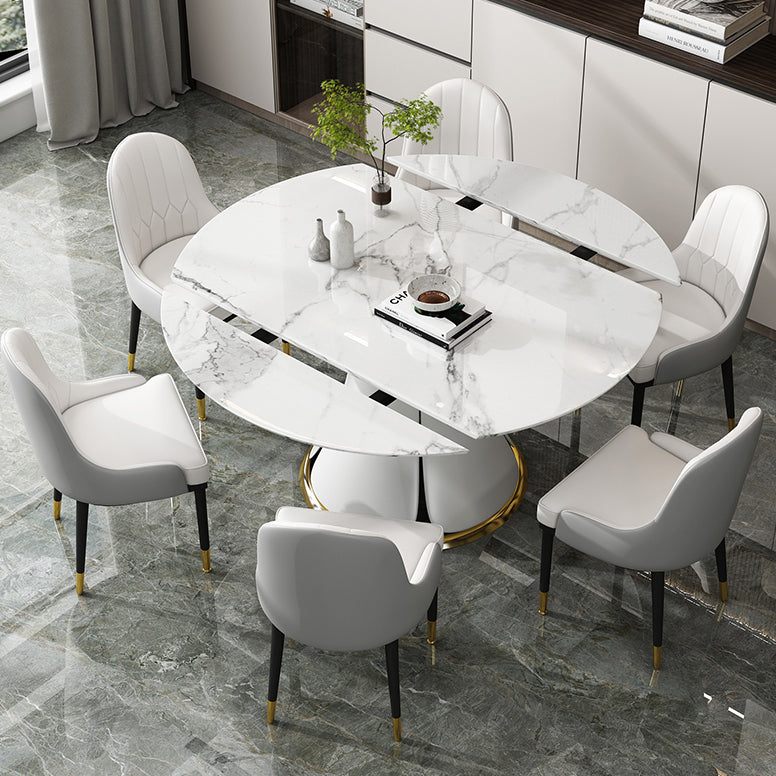 Contemporary Round Dining Table Sintered Stone Table with White Pedestal Base,53.1"L x 53.1"W x 30"H Clearhalo ' dining_table' 'Dining Tables & Seating' 'Dining Tables' 'furn' 'furn_dining_table' 'Furniture' 'furniture_dining_table' 'Kitchen & Dining Furniture' 'kitchen&dining_furn' 'kitchen' 'kitchen_dining_table' 3661910