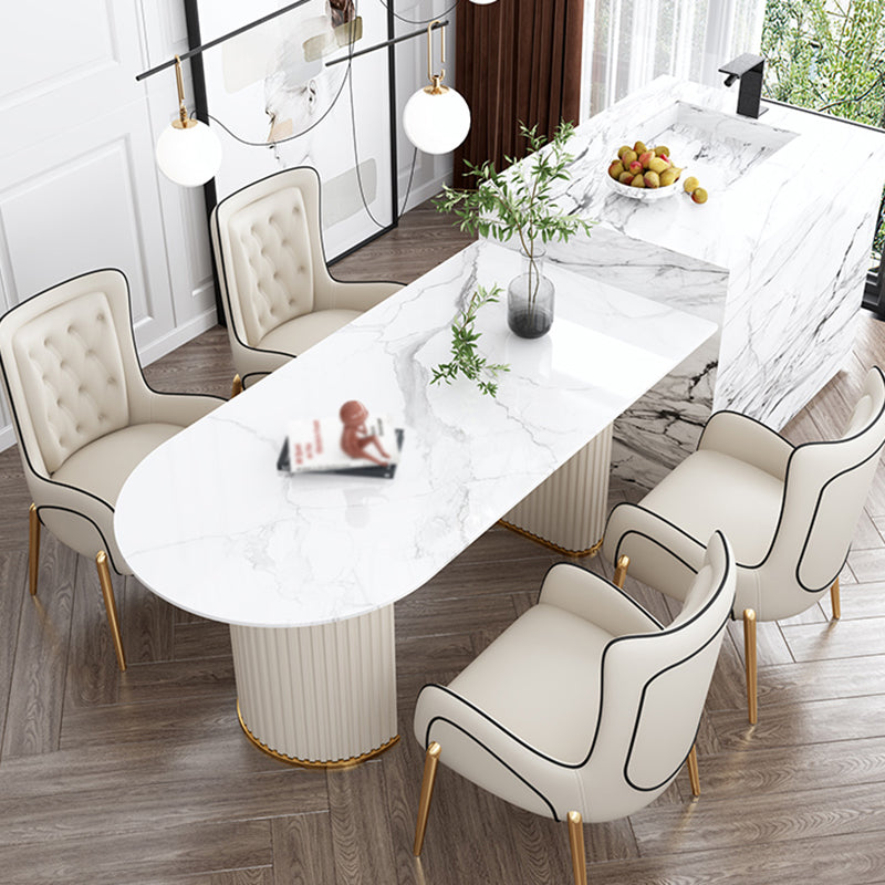 Free Form White Dining Table Sintered Stone Table Modern with Double Pedestal Clearhalo ' dining_table' 'Dining Tables & Seating' 'Dining Tables' 'furn' 'furn_dining_table' 'Furniture' 'furniture_dining_table' 'Kitchen & Dining Furniture' 'kitchen&dining_furn' 'kitchen' 'kitchen_dining_table' 3661911