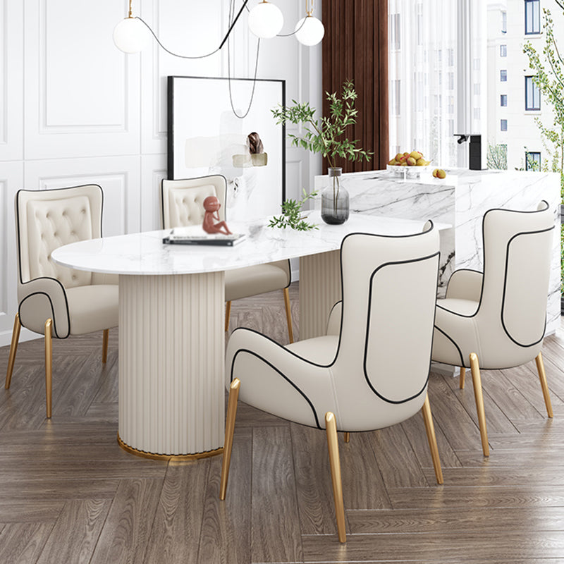 Free Form White Dining Table Sintered Stone Table Modern with Double Pedestal Clearhalo ' dining_table' 'Dining Tables & Seating' 'Dining Tables' 'furn' 'furn_dining_table' 'Furniture' 'furniture_dining_table' 'Kitchen & Dining Furniture' 'kitchen&dining_furn' 'kitchen' 'kitchen_dining_table' 3661912