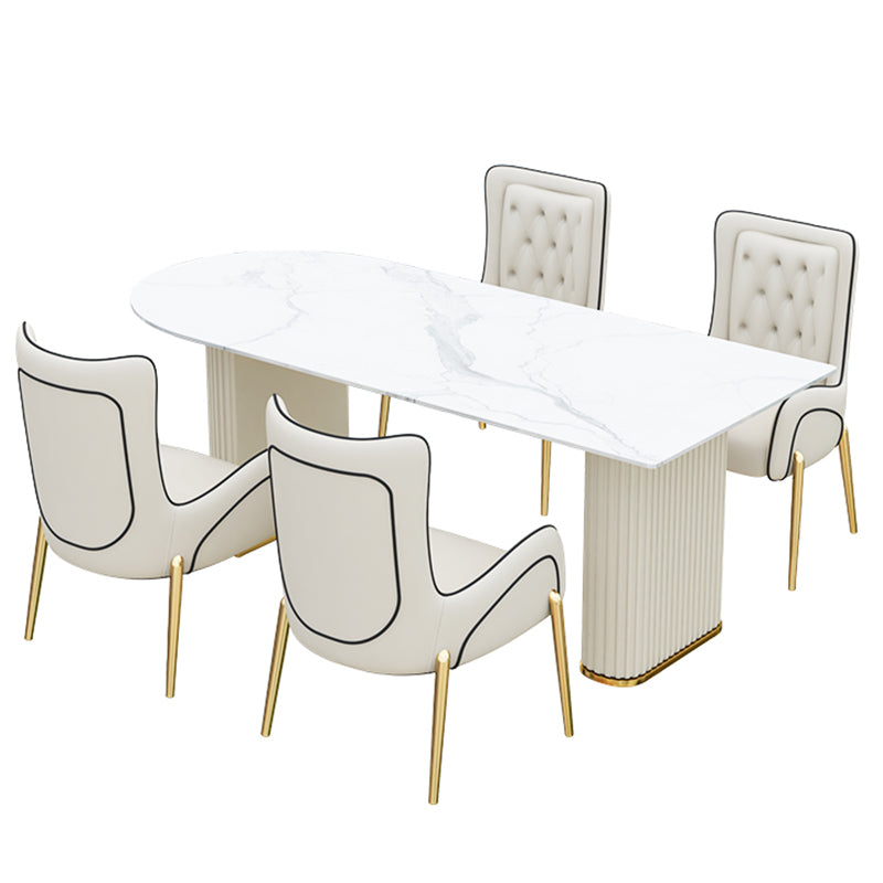Free Form White Dining Table Sintered Stone Table Modern with Double Pedestal Clearhalo ' dining_table' 'Dining Tables & Seating' 'Dining Tables' 'furn' 'furn_dining_table' 'Furniture' 'furniture_dining_table' 'Kitchen & Dining Furniture' 'kitchen&dining_furn' 'kitchen' 'kitchen_dining_table' 3661921