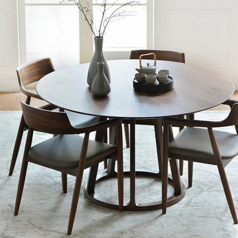 Modern Style Solid Wood Dining Table Brown Round Table with Pedestal Base for Home Clearhalo ' dining_table' 'Dining Tables & Seating' 'Dining Tables' 'furn' 'furn_dining_table' 'Furniture' 'furniture_dining_table' 'Kitchen & Dining Furniture' 'kitchen&dining_furn' 'kitchen' 'kitchen_dining_table' 3661922