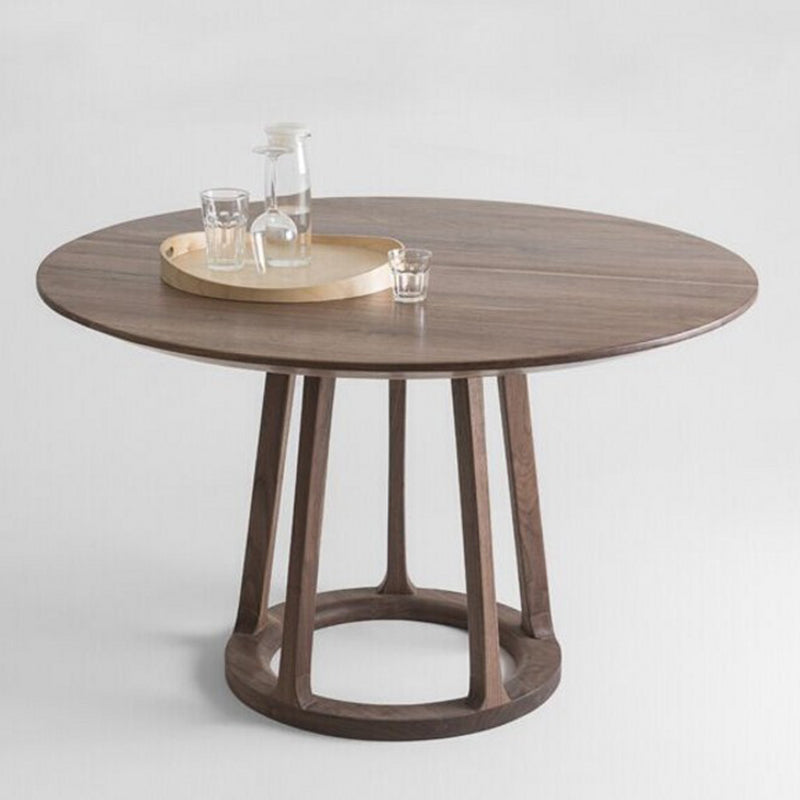 Modern Style Solid Wood Dining Table Brown Round Table with Pedestal Base for Home Clearhalo ' dining_table' 'Dining Tables & Seating' 'Dining Tables' 'furn' 'furn_dining_table' 'Furniture' 'furniture_dining_table' 'Kitchen & Dining Furniture' 'kitchen&dining_furn' 'kitchen' 'kitchen_dining_table' 3661923