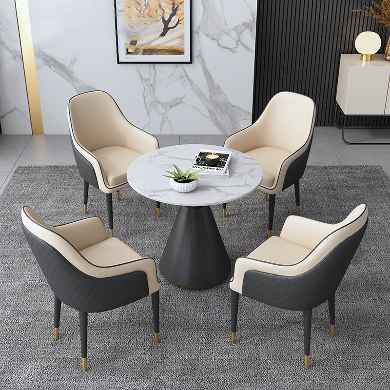 Modern Round Shape Kitchen Dining Table Sintered Stone Top Dining Table with Pedestal Base Clearhalo ' dining_table' 'Dining Tables & Seating' 'Dining Tables' 'furn' 'furn_dining_table' 'Furniture' 'furniture_dining_table' 'Kitchen & Dining Furniture' 'kitchen&dining_furn' 'kitchen' 'kitchen_dining_table' 3661980