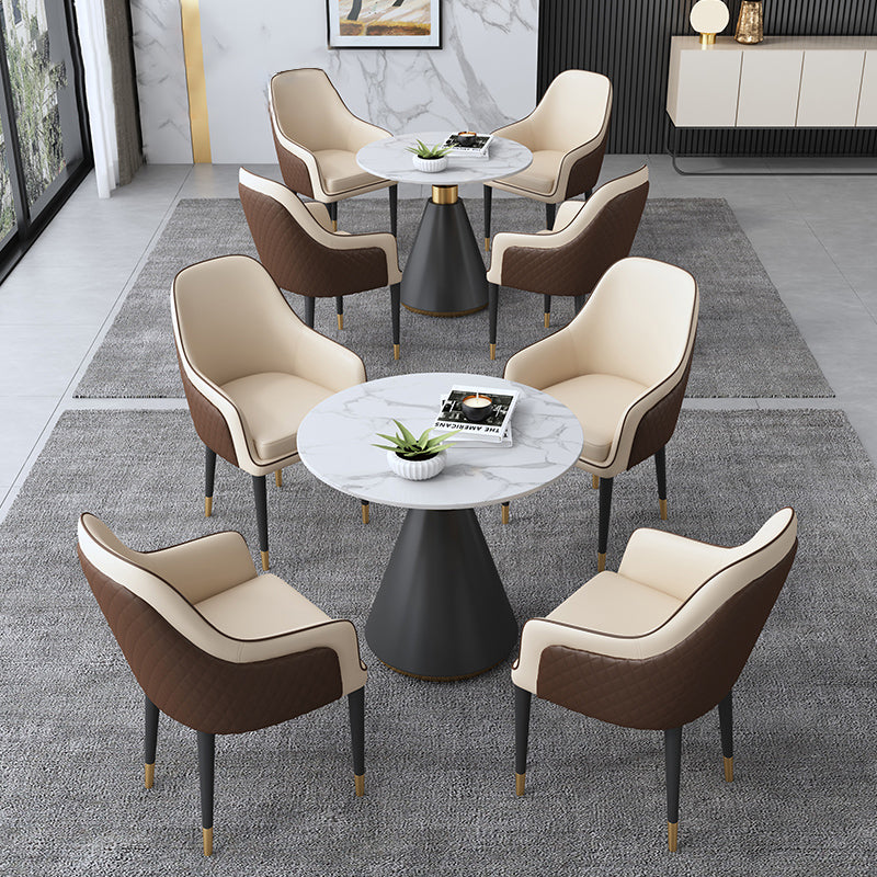 Modern Round Shape Kitchen Dining Table Sintered Stone Top Dining Table with Pedestal Base Clearhalo ' dining_table' 'Dining Tables & Seating' 'Dining Tables' 'furn' 'furn_dining_table' 'Furniture' 'furniture_dining_table' 'Kitchen & Dining Furniture' 'kitchen&dining_furn' 'kitchen' 'kitchen_dining_table' 3661981