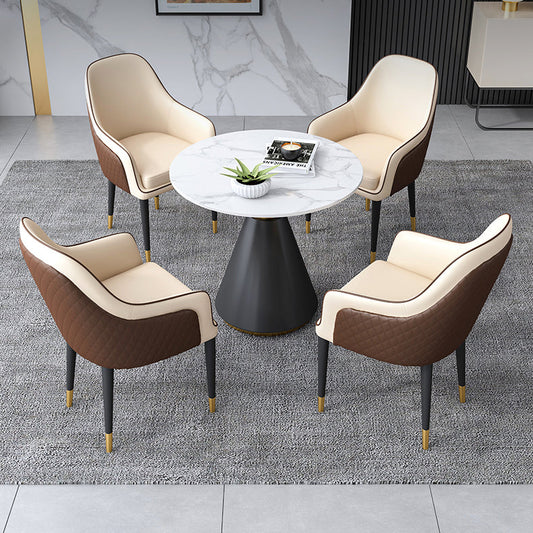 Modern Round Shape Kitchen Dining Table Sintered Stone Top Dining Table with Pedestal Base