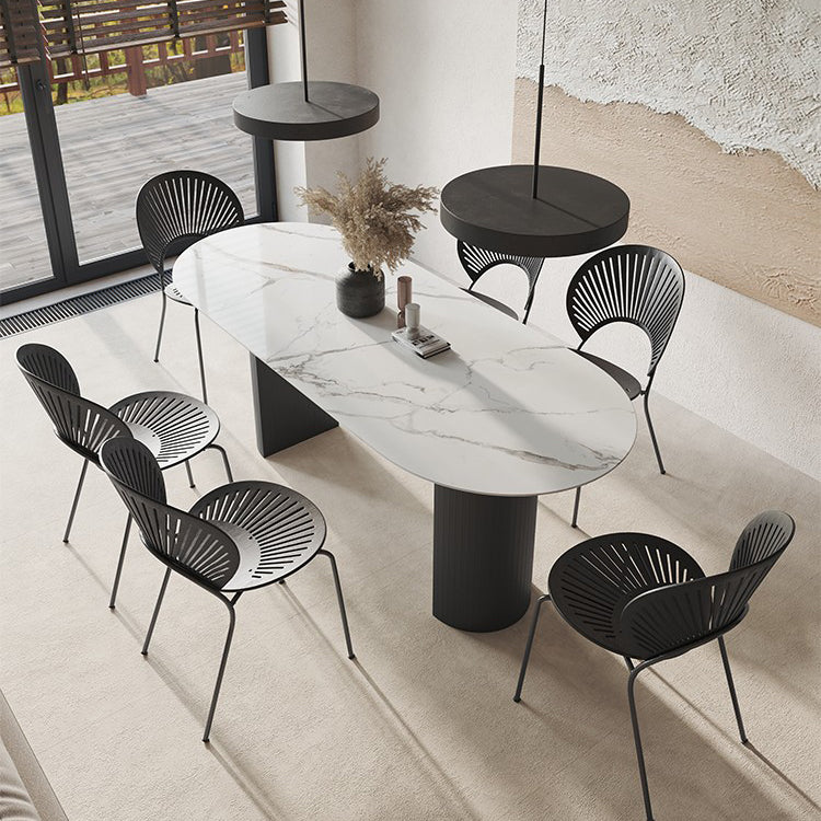 Sintered Stone Double Pedestal Table Simplicity Dining Table Oval for Home Clearhalo ' dining_table' 'Dining Tables & Seating' 'Dining Tables' 'furn' 'furn_dining_table' 'Furniture' 'furniture_dining_table' 'Kitchen & Dining Furniture' 'kitchen&dining_furn' 'kitchen' 'kitchen_dining_table' 3661990