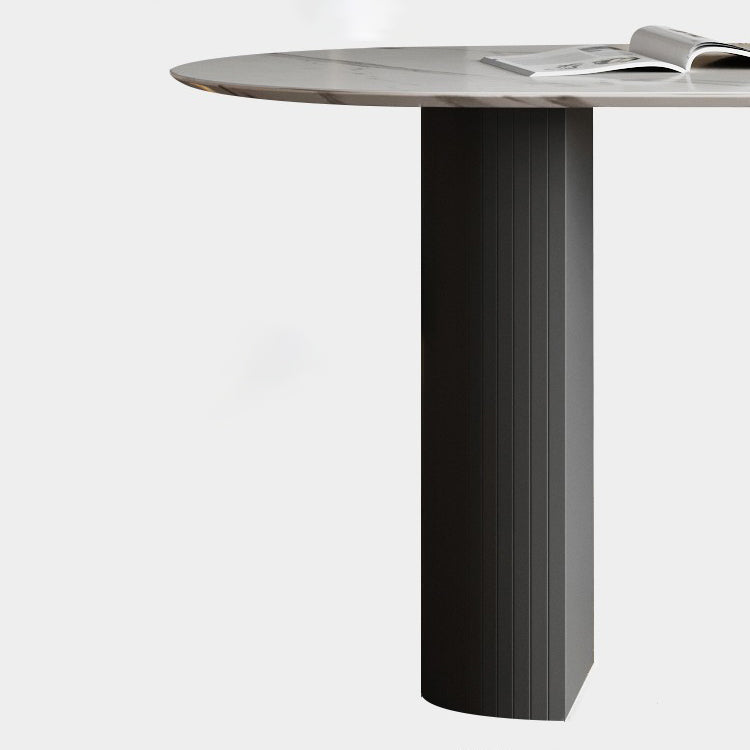 Sintered Stone Double Pedestal Table Simplicity Dining Table Oval for Home Clearhalo ' dining_table' 'Dining Tables & Seating' 'Dining Tables' 'furn' 'furn_dining_table' 'Furniture' 'furniture_dining_table' 'Kitchen & Dining Furniture' 'kitchen&dining_furn' 'kitchen' 'kitchen_dining_table' 3661995