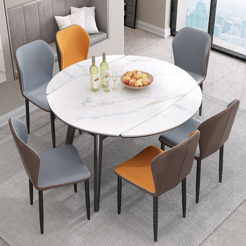 Foldable Sintered Stone Top Dining Table Modern Round Table with Metal 4 Legs Clearhalo ' dining_table' 'Dining Tables & Seating' 'Dining Tables' 'furn' 'furn_dining_table' 'Furniture' 'furniture_dining_table' 'Kitchen & Dining Furniture' 'kitchen&dining_furn' 'kitchen' 'kitchen_dining_table' 3662005