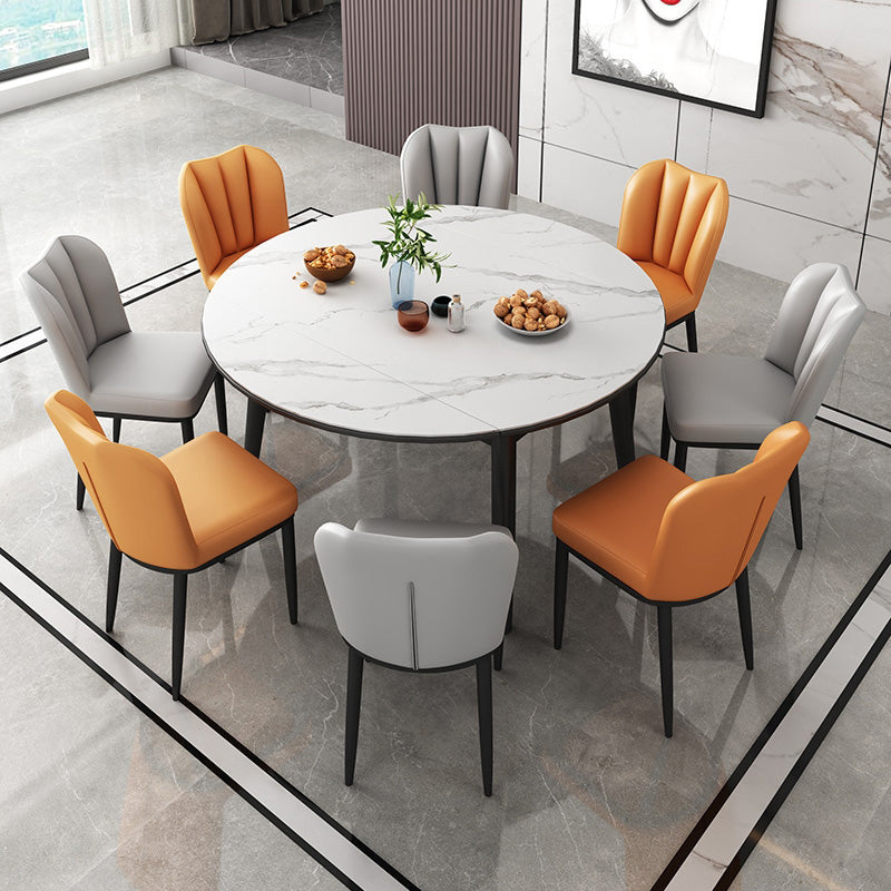 Foldable Sintered Stone Top Dining Table Modern Round Table with Metal 4 Legs Clearhalo ' dining_table' 'Dining Tables & Seating' 'Dining Tables' 'furn' 'furn_dining_table' 'Furniture' 'furniture_dining_table' 'Kitchen & Dining Furniture' 'kitchen&dining_furn' 'kitchen' 'kitchen_dining_table' 3662007