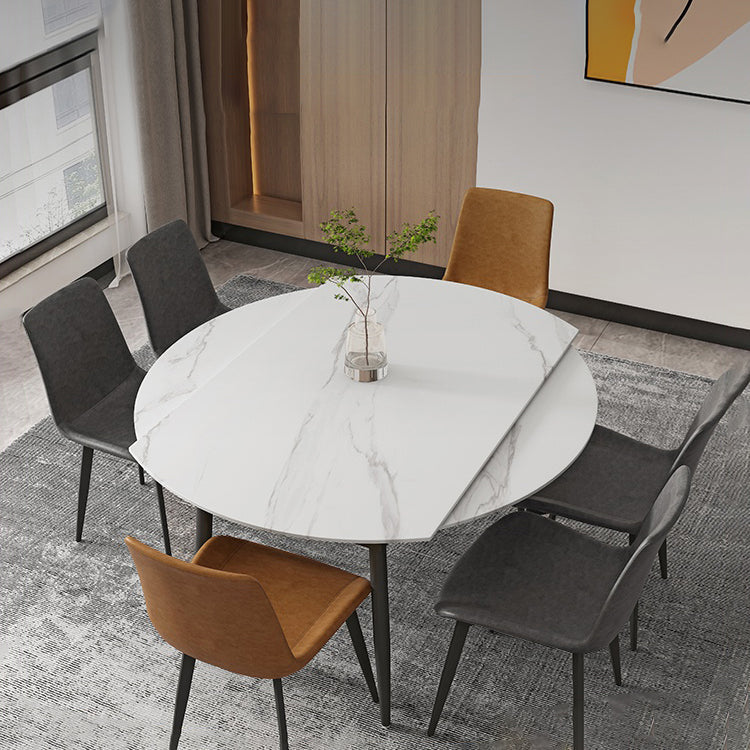 Foldable Sintered Stone Top Dining Table Round Table with Metal Base and 4 Legs Clearhalo ' dining_table' 'Dining Tables & Seating' 'Dining Tables' 'furn' 'furn_dining_table' 'Furniture' 'furniture_dining_table' 'Kitchen & Dining Furniture' 'kitchen&dining_furn' 'kitchen' 'kitchen_dining_table' 3662020