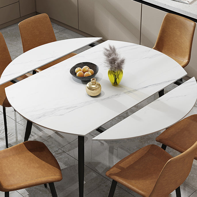 Foldable Sintered Stone Top Dining Table Round Table with Metal Base and 4 Legs Clearhalo ' dining_table' 'Dining Tables & Seating' 'Dining Tables' 'furn' 'furn_dining_table' 'Furniture' 'furniture_dining_table' 'Kitchen & Dining Furniture' 'kitchen&dining_furn' 'kitchen' 'kitchen_dining_table' 3662023